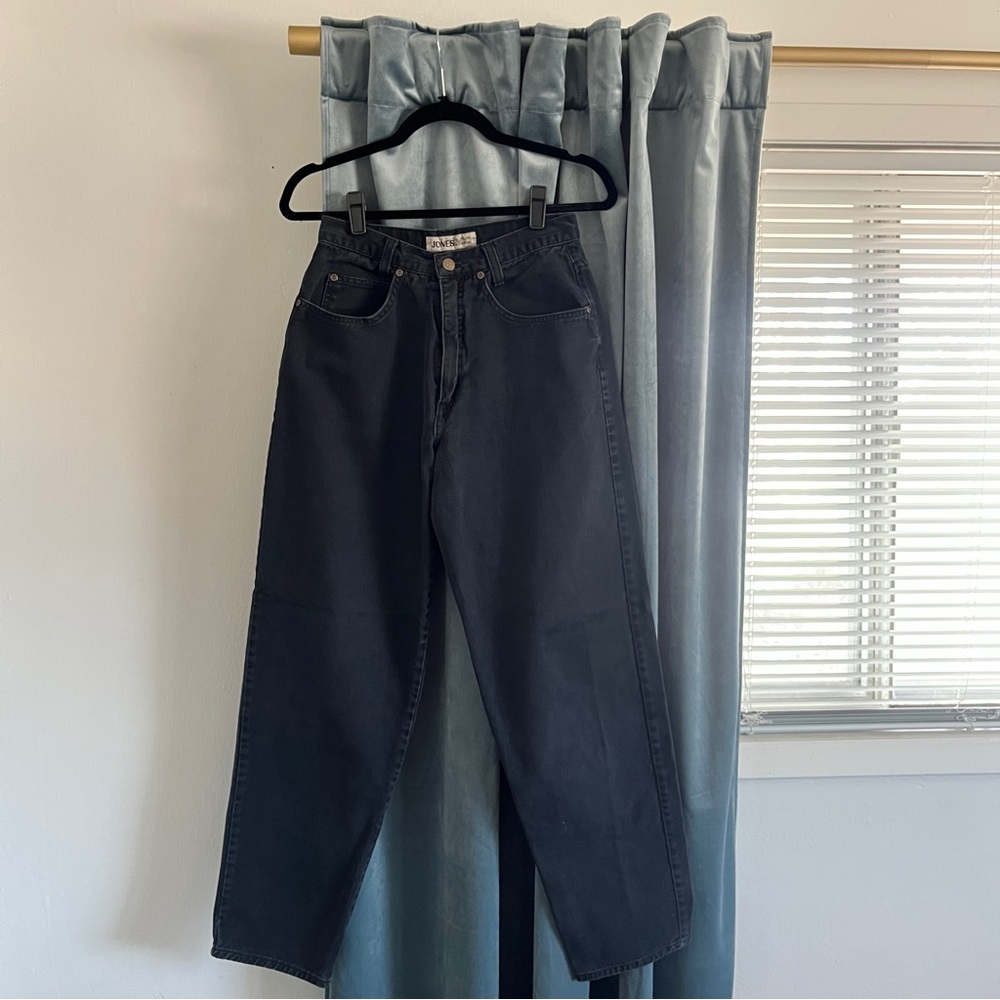 Vintage Jones & Co Black Denim Wide Leg Narrow Hem High Waist Jeans Relaxed Fit